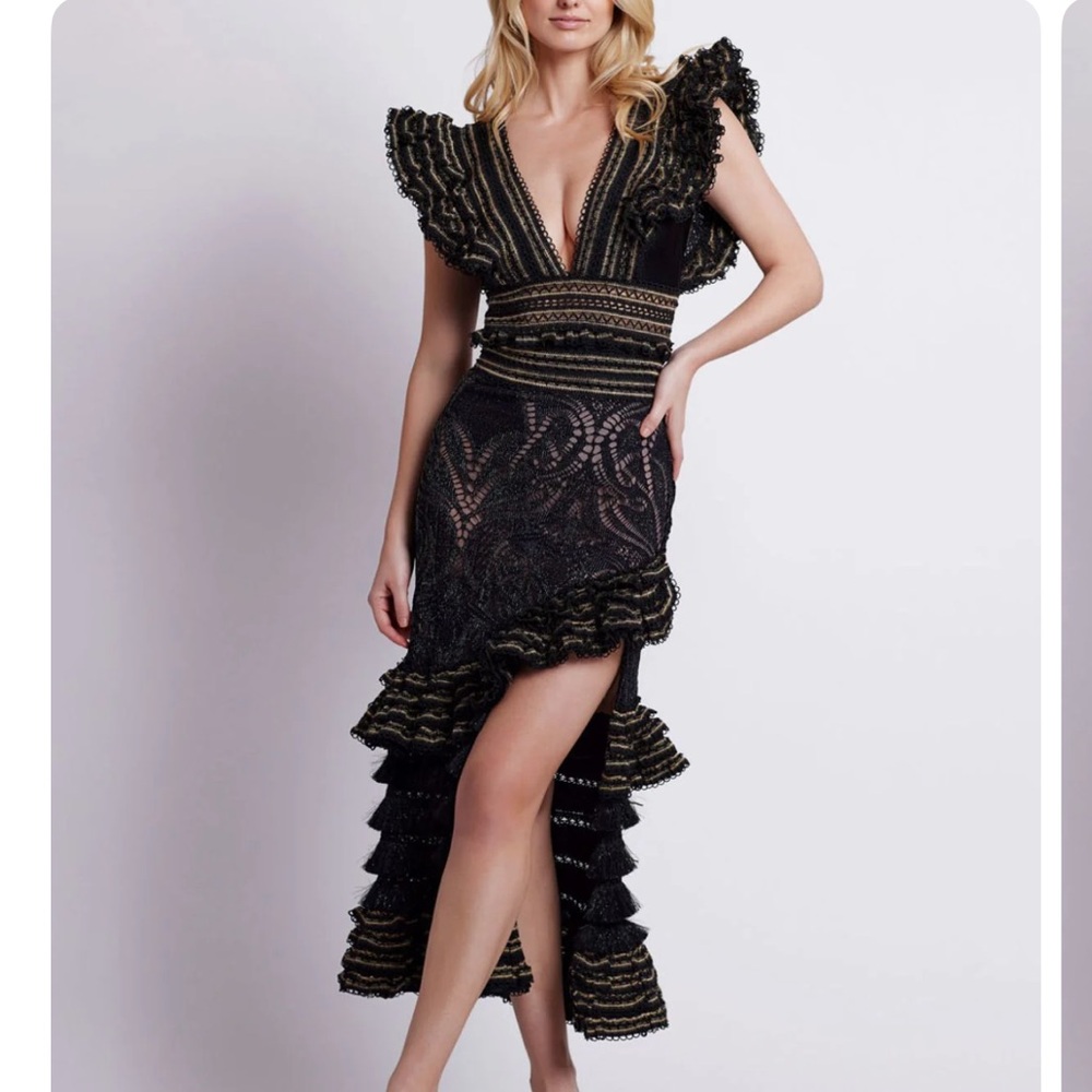 Black High Low Ruffled Skirt and Bodysuitt